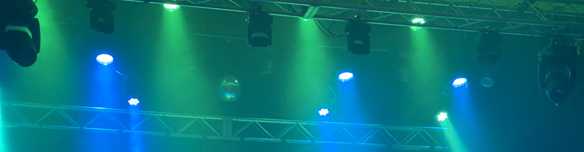 blue and green theater stage lights Buffalo